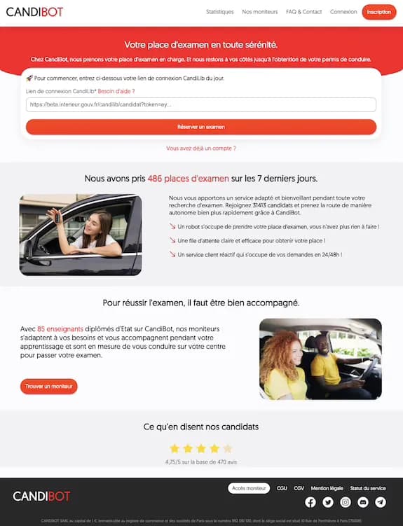 Ancienne illustration Candibot, robot de recherche de places d'examen du permis